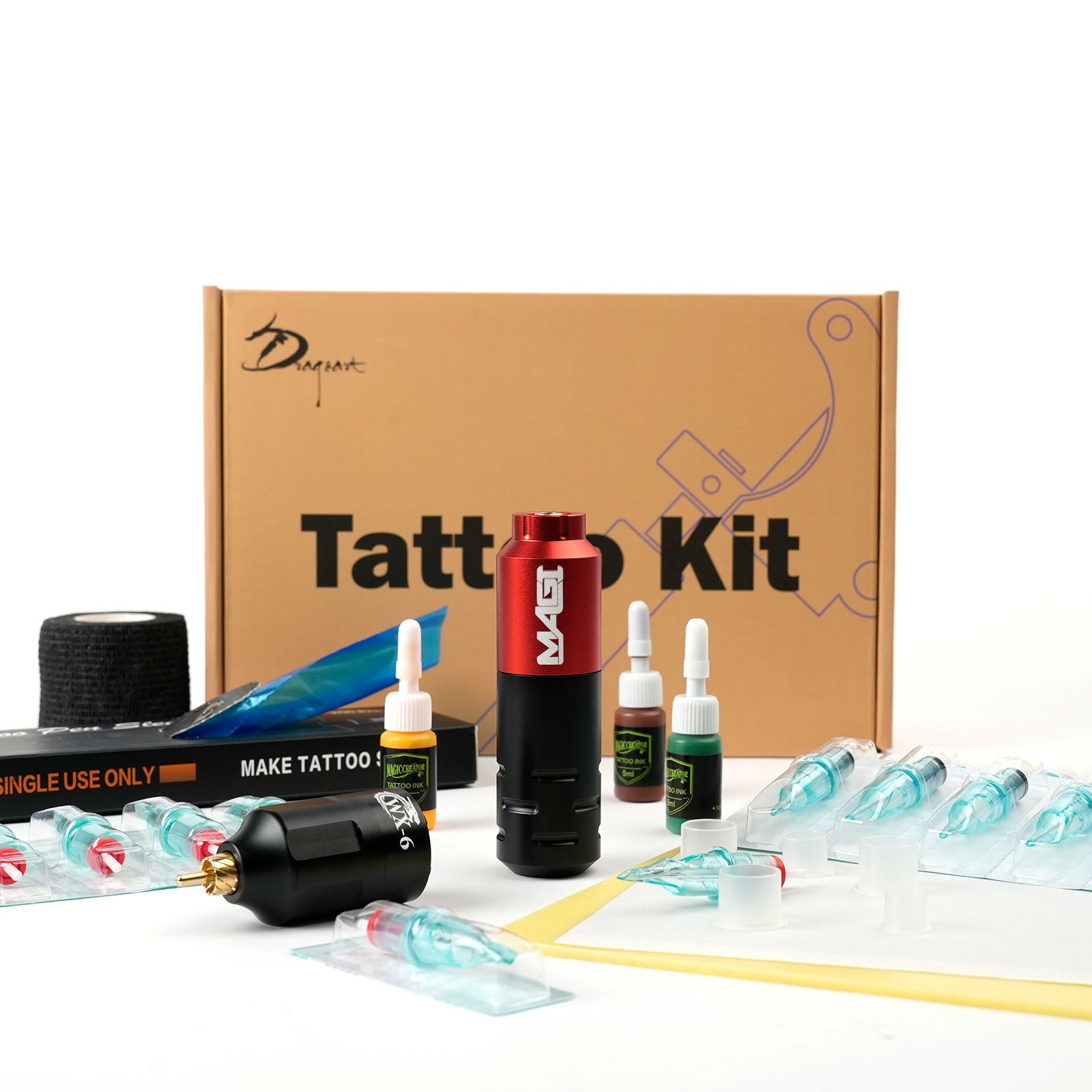 INK RAT REI氏によるマグネットtattooマシーン MAGI Wireless Beginner Tattoo Kit — Rotary Gun + Battery