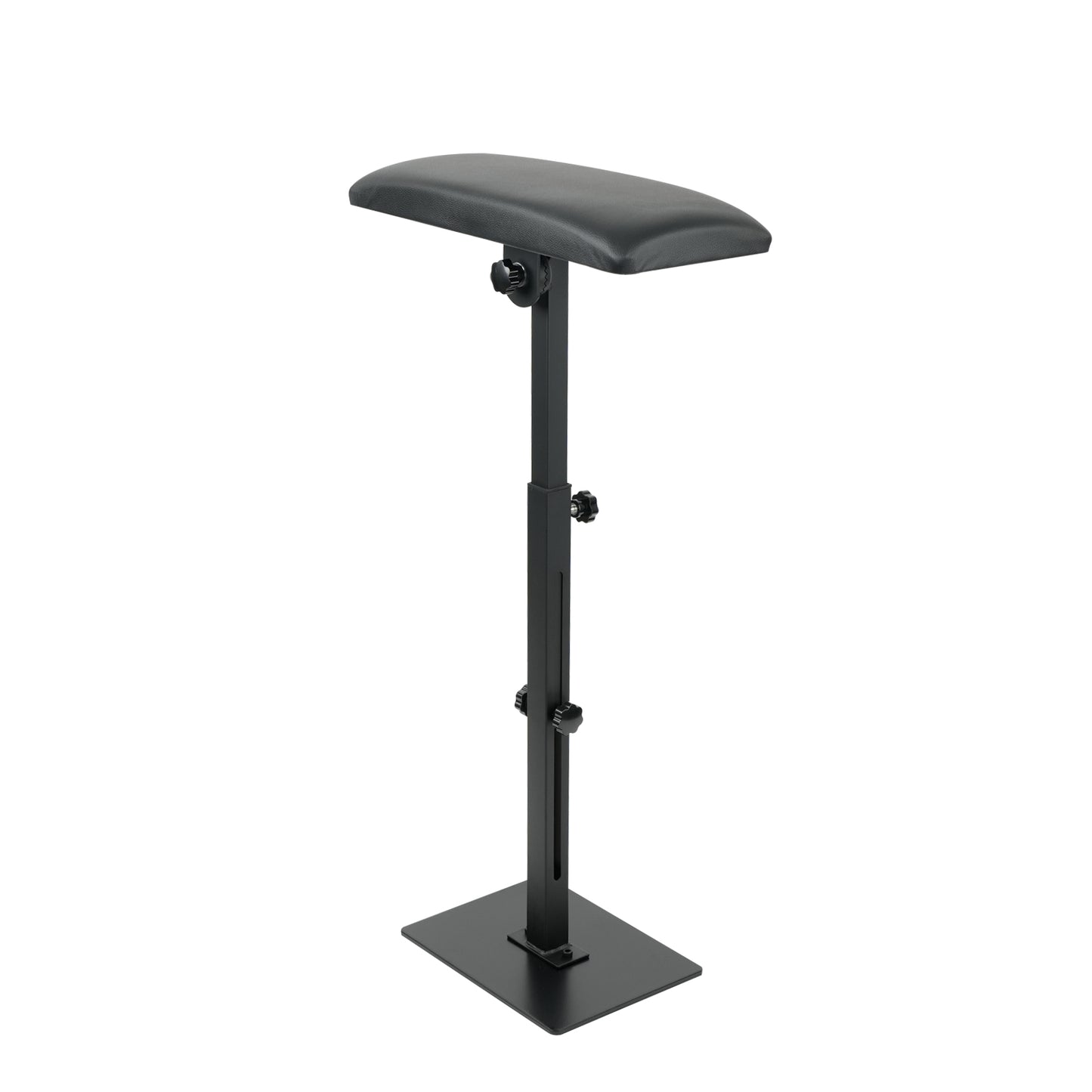 Professional adjustable tattoo arm rest with horizontal padded cushion and stable metal base for tattoo artists.