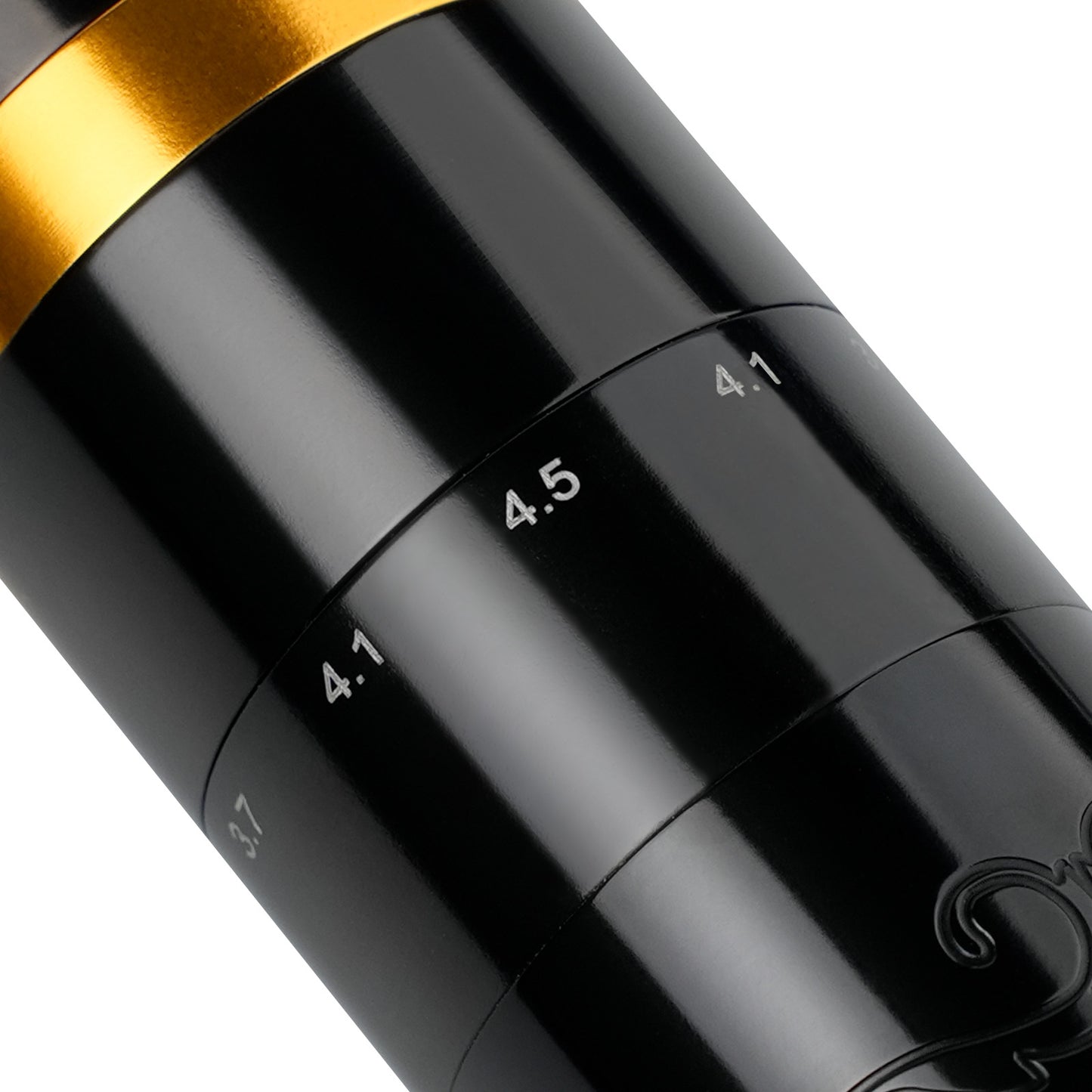 Close-up of Dragoart Tuner Tattoo Machine adjustable stroke dial with 2.5mm to 4.5mm settings for precise tattooing control