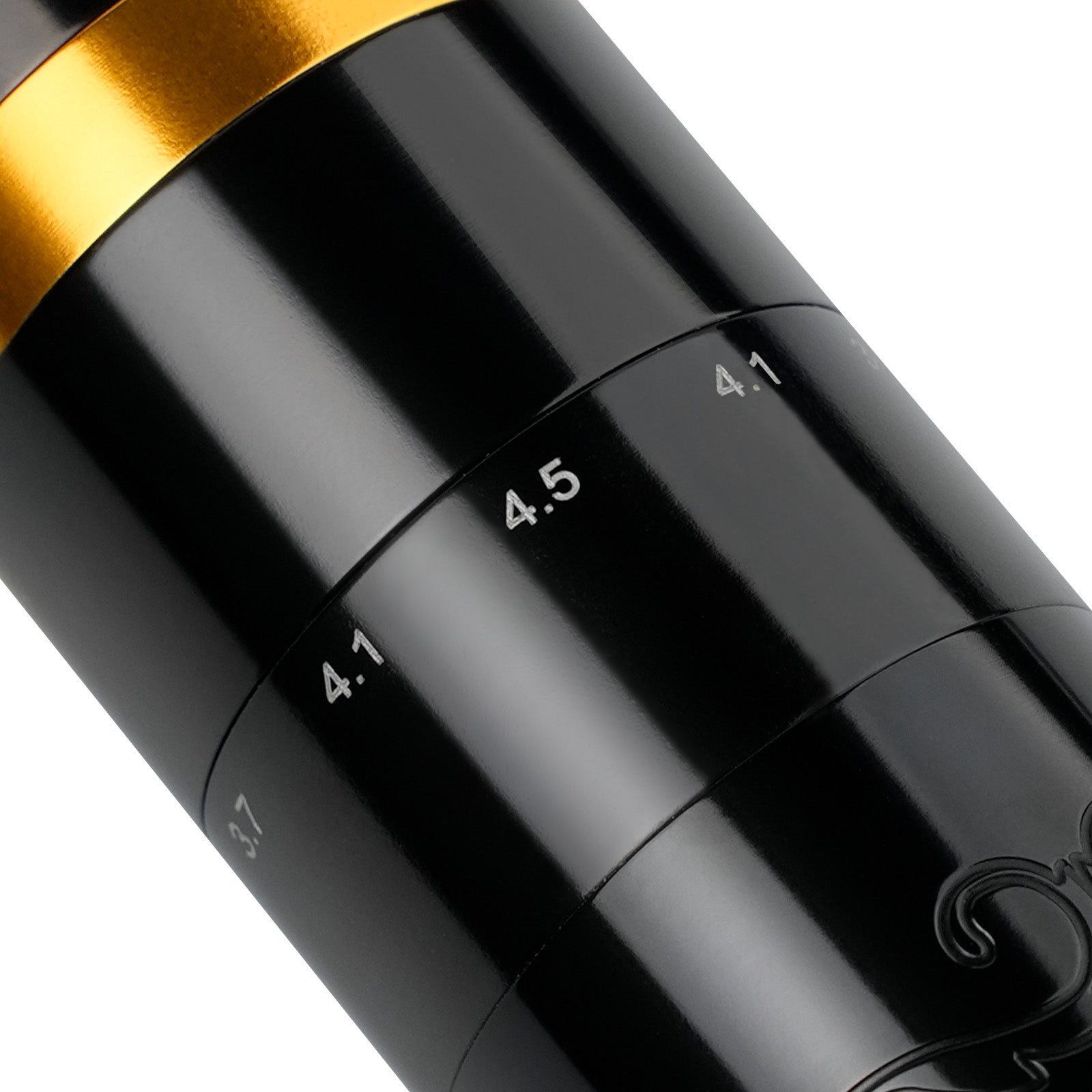 Close-up of Dragoart Tuner Tattoo Machine adjustable stroke dial with 2.5mm to 4.5mm settings for precise tattooing control