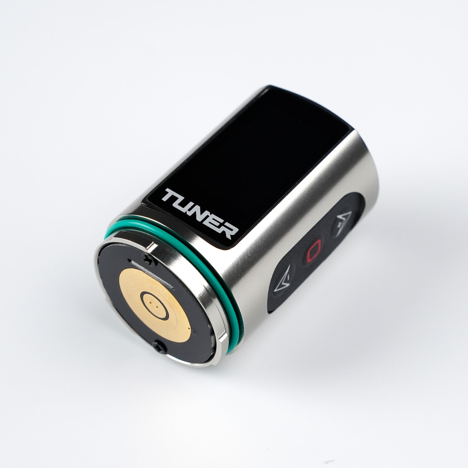 Dragoart Tuner silver wireless tattoo machine battery pack with digital display and control buttons.