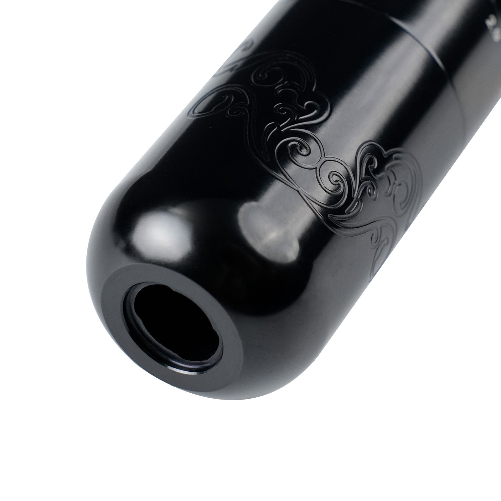 Dragoart Tuner black tattoo machine grip with engraved Xiangyun cloud pattern for enhanced control.