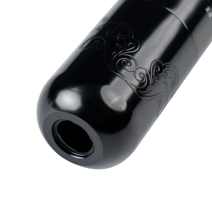 Dragoart Tuner black tattoo machine grip with engraved Xiangyun cloud pattern for enhanced control.