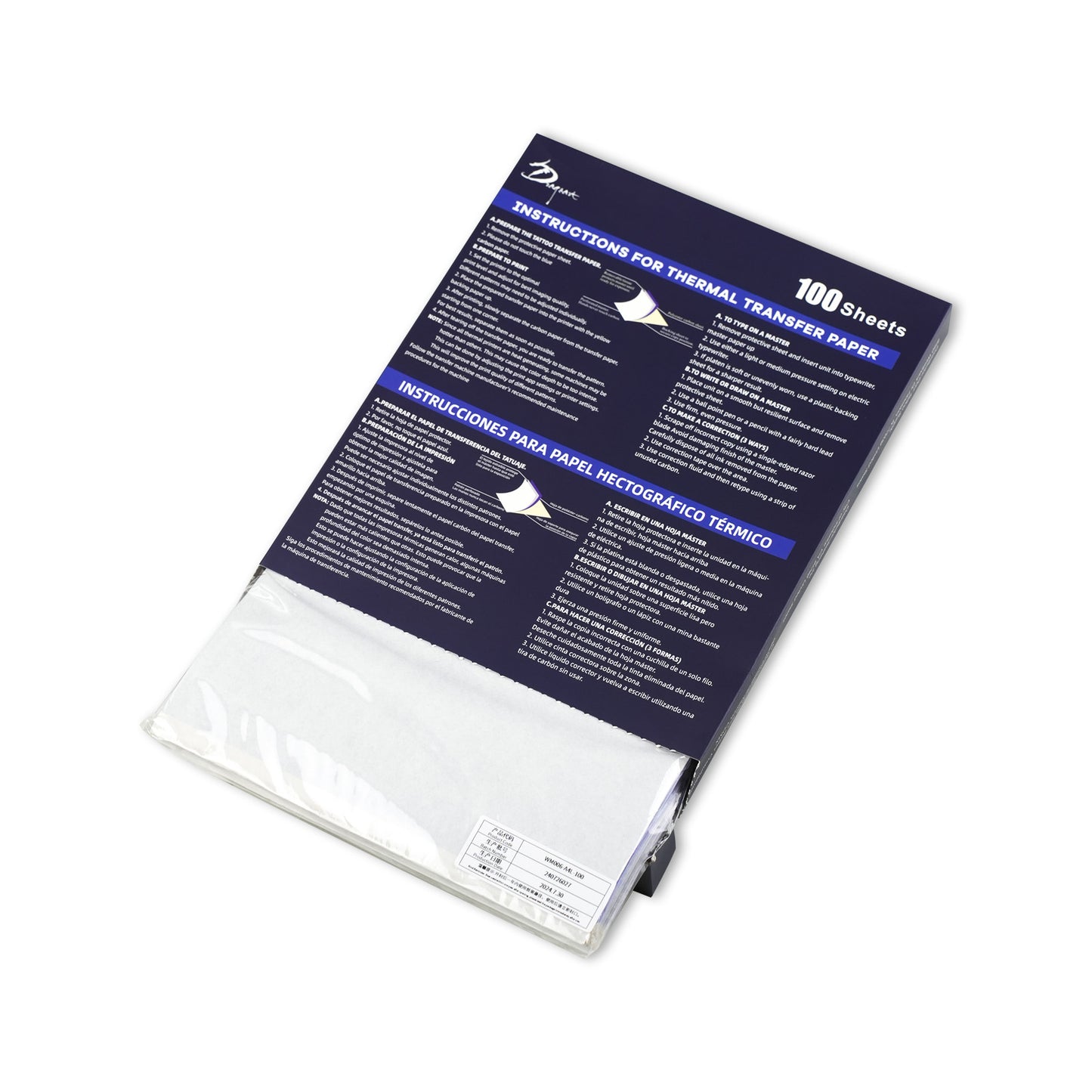 Dragoart tattoo thermal transfer paper sealed package, with bilingual instructions for professional stencil transfers.