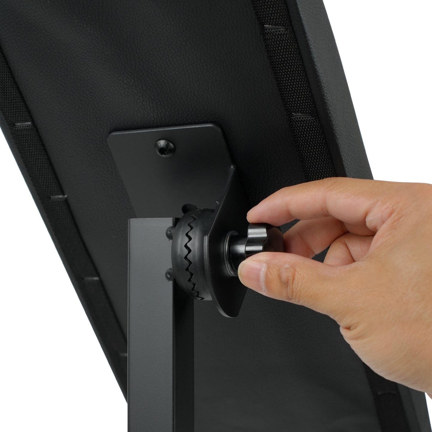 Adjusting the tilt angle of a tattoo arm rest cushion using the locking knob on adjustable armrest stand.