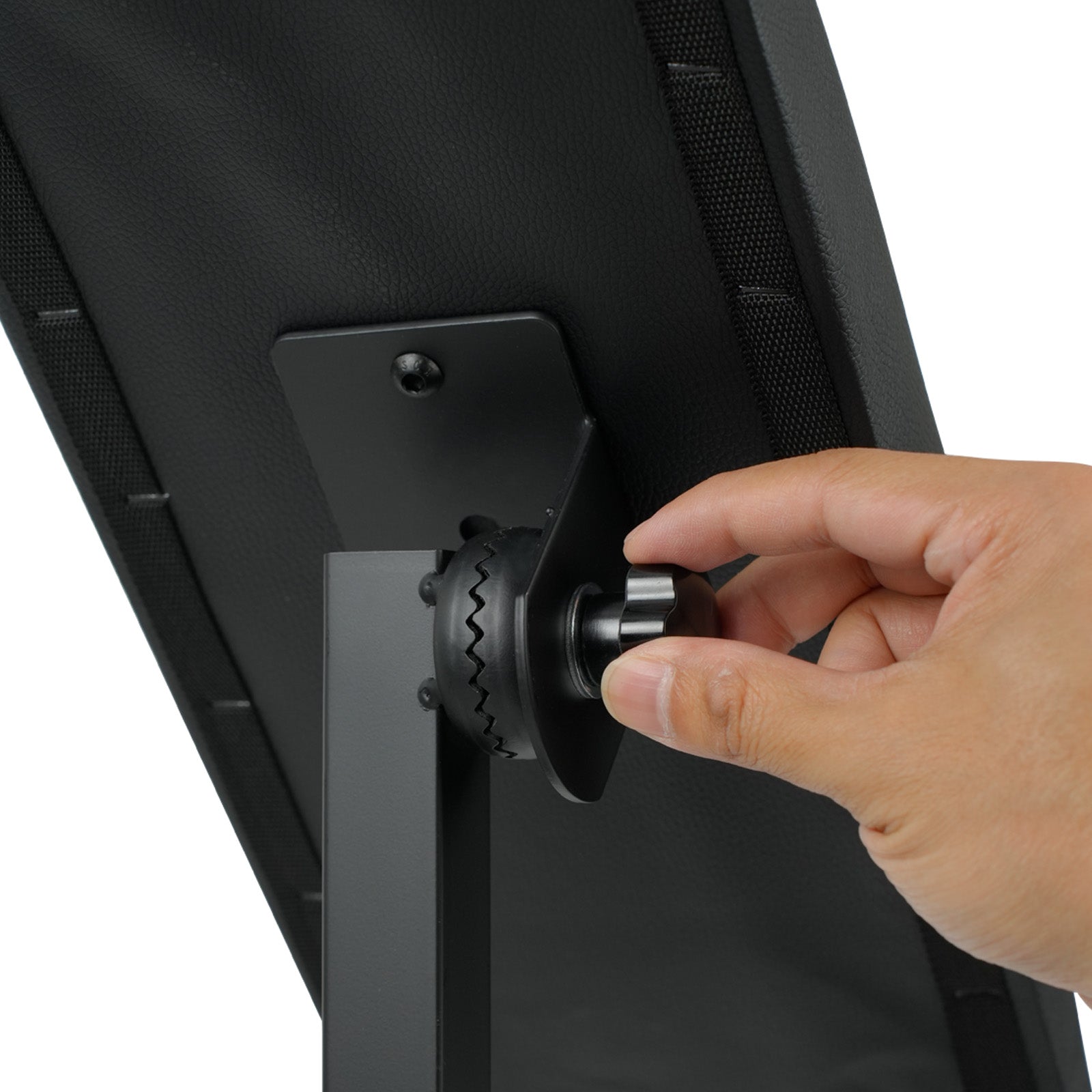 Adjusting the tilt angle of a tattoo arm rest cushion using the locking knob on adjustable armrest stand.