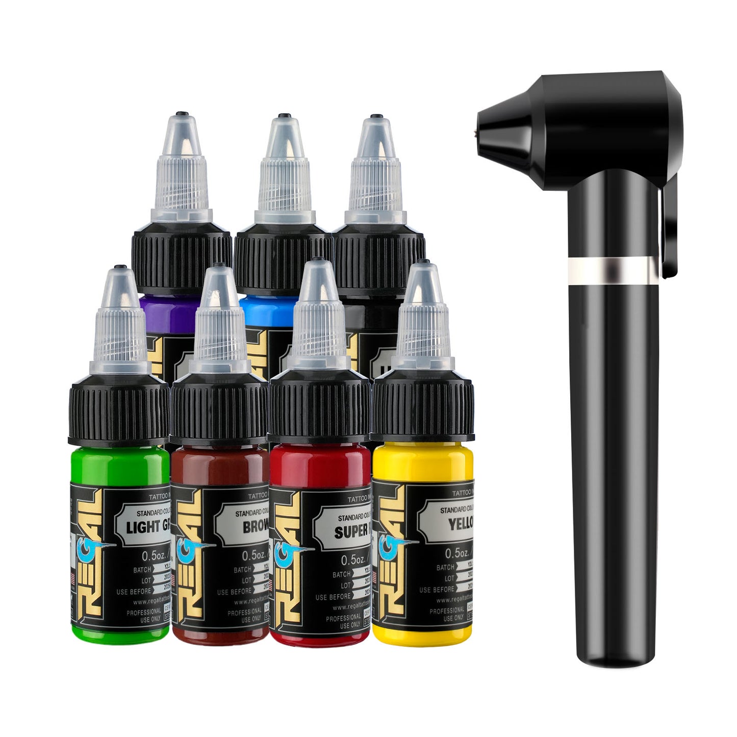 Regal Tattoo Ink Set 7 Color Sample w/ Ink Mixer | Dragoart Tattoo