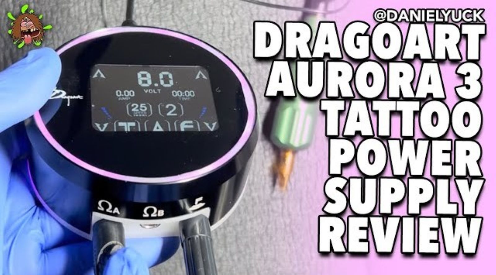 Load video: Youtuber Daniel Yuck reviewed Dragoart Aurora 3 Tattoo Power Supply